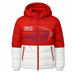 Delta | Sigma | Theta Sorority Red Down Puffer <b>Jacket</b> Coat Hooded for Winter <b>Zip</b>-<b>Up</b> High Quality Puffer <b>Jacket</b> with Custom Logo - Product Image 1