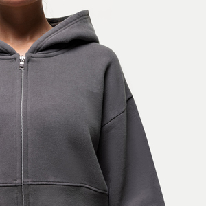 Sudadera Corta con Capucha Oversize para Mujer, Estampado Frontal, Color Sólido, Hombros Caídos, Manga Larga, Forro Polar, Ropa Casual de Otoño-Invierno - Product Image 5