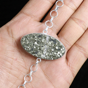 Pulsera de eslabones grandes ovalados de plata de ley 925 chapada en plata con piedra de pirita natural opaca, hecha a mano, al por mayor - Product Image 3