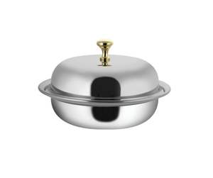 Casserole/Plat de service classique en acier inoxydable finition miroir avec couvercle en dôme et bouton en laiton, construction durable pour usage en restaurant - Product Image 2
