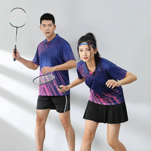 Camiseta de Bádminton Ligera y Transpirable para Hombre, Amarillo y Azul, Manga Corta, Cuello Redondo, Logotipo Frontal, Top Deportivo de Verano - Product Image 5