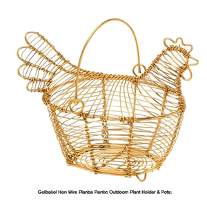 Gold Plated Iron Hen Wire Planter <b>Basket</b> Outdoor Accent Garden Patio Decor Hanging <b>Plant</b> Holder and Pots - Product Image 3