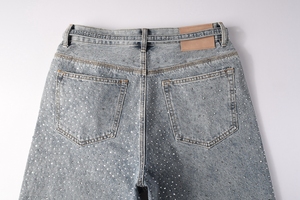 Shorts en jean de haute qualité pour hommes, pantalon en denim extensible d'été, short en jean orné de strass - Product Image 2