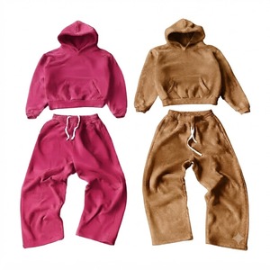 Ensemble de survêtement unisexe à capuche de couleur unie, coupe décontractée, manches longues, pantalon à cordon de serrage, 100 % coton, pour l'automne, prix de gros - Product Image 5