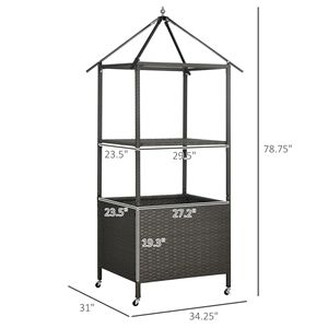 Portasciugamani su Ruote in Rattan Sintetico Beige con Cestello e Ripiano, Accessorio per Piscina - Product Image 3