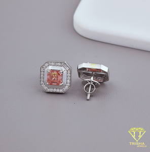 Luxury Pink Moissanite Diamond <b>Stud</b> Earrings White Gold Octagon Halo Earrings Asscher Cut Stone Fine Jewelry - Product Image 1