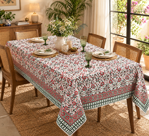 Mantel Rectangular de Algodón con Estampado Floral Ridhi, Moderno, Lavable, Ecológico, Personalizado, para Uso Doméstico, con Borde Tejido - Product Image 3