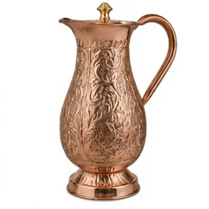 Carafe à eau en cuivre artisanale avec couvercle, design vintage, vaisselle décorative, grande capacité, poignée, récipient ayurvédique bien-être, luxe - Product Image 2