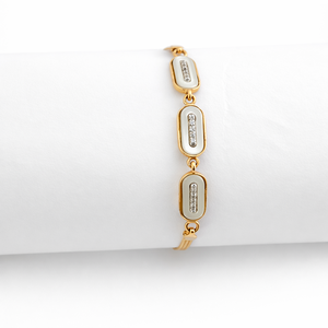 18ct Gold White Enamel <b>Crystal</b> Bar Link <b>Bracelet</b> for Women Elegant Minimalist Chain Jewelry Wedding Party Daily Wear Gift - Product Image 1