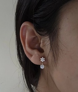 Pendientes de Diamantes Cultivados en Laboratorio, Diseño Cristiano, 1.28 Ct, Oro de 14K, Estrella y Flor, Pendientes Colgantes, Regalo para Mujer, Joyería Minimalista - Product Image 3