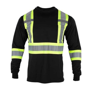 Camisa de Trabajo de Manga Larga de Alta Visibilidad para Hombre, Negra con Rayas Verde Lima y Plateadas - Product Image 1