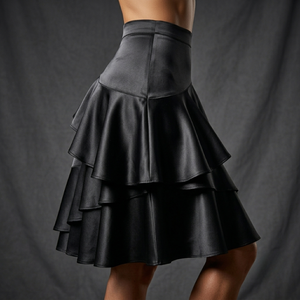 Wholesale Women's <b>Skirts</b> High Waist Asymmetrical <b>Ruffle</b> Satin <b>Skirt</b> Knee-Length Elegant Solid Black 100% Polyester - Product Image 2