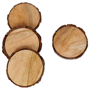 Ensemble de sous-verres ronds en bois tendance, décoration classique pour la maison, écologiques, 4x4 pouces avec une épaisseur de 4 mm et un support pour sous-verres - Product Image 1