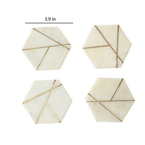 Handcrafted Natural Stone Coasters <b>White</b> with Brass Inlay Marble Pattern Coasters Absorbent Stone Coaster - Product Image 5