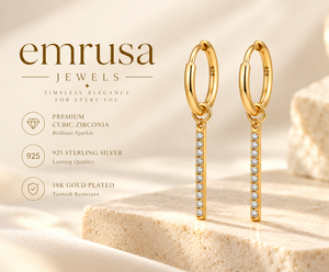Gold Vermeil Sterling <b>Silver</b> <b>Huggie</b> Earrings – Sparkling Pave Bar Drop Design for Women - Product Image 6