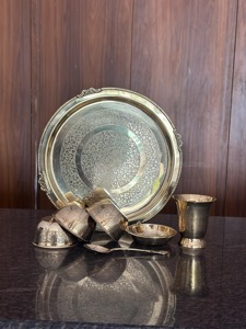 Ensemble de thali en laiton, service de vaisselle multi-pièces, plateau de service rond, vaisselle en métal, ensemble de service de table classique poli - Product Image 4