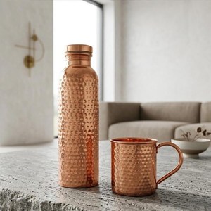 Artisan Crafted Hammered <b>Copper</b> <b>Bottle</b> with <b>Copper</b> Tumbler Leak Proof Ayurvedic Water Storage Drinkware for Daily Wellness - Product Image 5