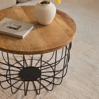 Table basse ronde Vandana Grand Stellar Ø62 cm en bois de manguier et acier Ket