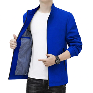 Men's Solid Color <b>Jacket</b> Stand Collar Zipper Closure Windproof Casual Autumn Wear Polyester Material - Product Image 5