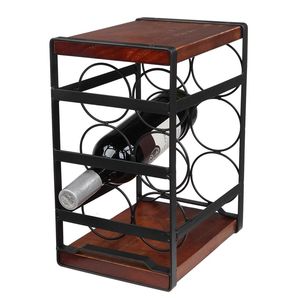 Portabottiglie da Bancone in Legno Rustico Moderno, Supporto per 6 Bottiglie con Materiale in Acciaio Inox, Ferro e Alluminio per Arredamento Casa - Product Image 5