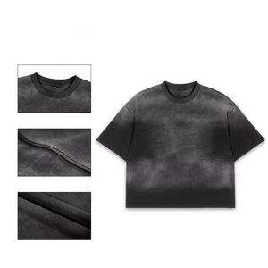 T-shirt en toile épaisse délavée style vintage pour homme, col rond, coupe classique, imprimé graphique personnalisé, respirant, longueur standard - Product Image 2