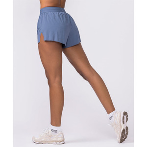 <b>Women</b> Summer Solid Mid <b>Elastic</b> <b>Waist</b> Yoga <b>Shorts</b> Side Split Breathable Quick Dry Sweat-Wicking Athletic Gym Running Puff <b>Shorts</b> - Product Image 3