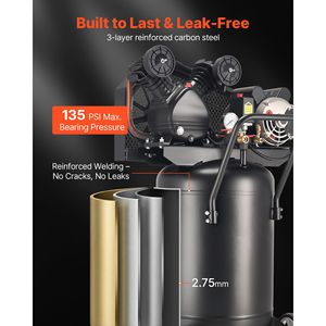 Compressore d'Aria Portatile da 20 Galloni con Motore da 2HP, 6.5SCFM, Serbatoio Lubrificato a Olio, Pressione Massima 135PSI per Gonfiaggio Pneumatici - Product Image 5