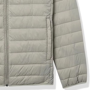 Men's <b>Light</b> Gray Hooded <b>Puffer</b> <b>Jacket</b> Zipper Closure Windproof Casual Regular Fit Polyester Wadding Autumn Thin Shell Wholesale - Product Image 4