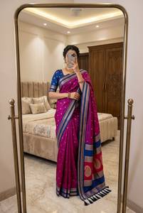 Sari en soie Banarasi traditionnel indien avec broderie Zari pour les occasions de mariage et les événements festifs, tenue pour femmes - Product Image 5