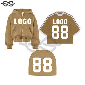 Sudaderas con capucha premium de peso pesado con cremallera y gorras de estilo urbano, camisetas holgadas de moda, chándales de algodón suave con estampado de pedrería lavado. - Product Image 5