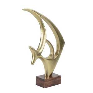 Gold Plated Abstract Sculpture Modern Artistic Tabletop Decor Handmade Wooden Base Irregular Shape Living Room Display - Product Image 2