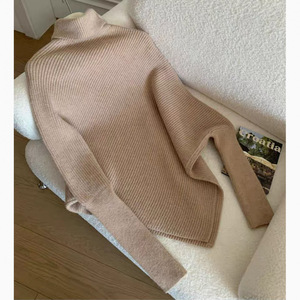 Pull poncho à col roulé pour femme, manches chauve-souris, couleur unie, tricoté, style minimaliste, vêtement d'automne, 100% acrylique, manches longues - Product Image 5