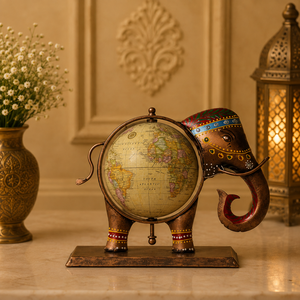 Globe terrestre en métal artisanal en forme d'éléphant, en laiton antique, décoratif pour table, figurine de carte du monde, décoration pour la maison et le bureau - Product Image 1
