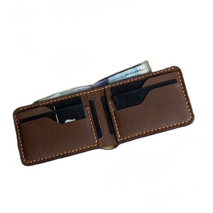 Premium Handcrafted Walnut <b>Brown</b> Genuine Leather Bi Fold <b>Wallet</b> Horizontal Wave Multi Pocket Design Compact Cash Storage Case - Product Image 2