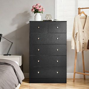 Cassettiera in truciolato nero opaco con impiallacciatura in melamina, mobiletto 4+2 cassetti 66*40*111cm, maniglie oro opaco - Product Image 1