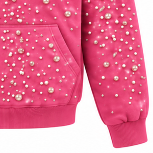 <b>Pink</b> Pearl Beaded Pullover Hoodie Unisex Heavyweight Casual Streetwear <b>Sweatshirt</b> with Drawstring Hood Kangaroo Pocket Fashion - Product Image 5