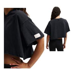 T-shirt court d'été personnalisé pour femme, 100 % coton, avec impression en relief et boutons, col rond décontracté, vente en gros - Product Image 1