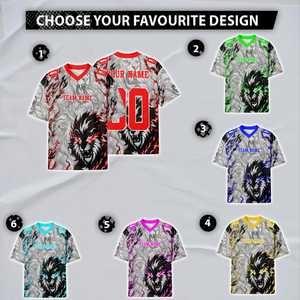 Maillot de football américain personnalisé Lion Furieux avec nom, numéro et nom d'équipe, col en V, impression numérique, respirant - Product Image 2