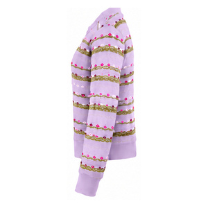 Cárdigan de Cachemira Suave al Tacto para Mujer, Color Lavanda, Cuello Redondo, Botones al Frente, Manga Larga, Tejido de Punto Acanalado a Rayas - Product Image 3