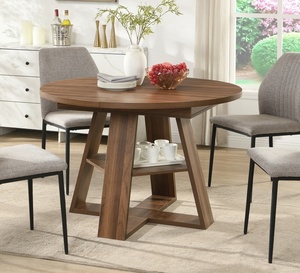 Table basse ronde extensible en bois massif avec étagère de rangement, meuble moderne pour salon - Product Image 1
