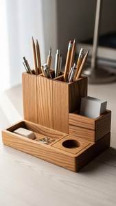 Présentoir de luxe en bois pour stylos, organisateur artisanal en bois pour bureau, porte-accessoires élégant en bois pour bureau - Product Image 3