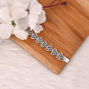Luxury 925 Sterling Silver Natural Black Onyx & CZ Heart Tennis <b>Bracelet</b> Fine Jewelry for Unisex - Product Image 2
