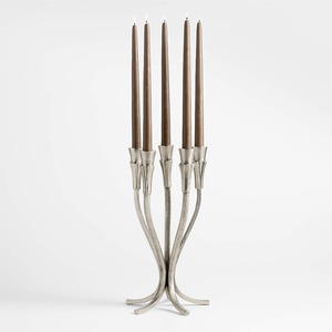 Candélabre moderne en aluminium argenté à 5 branches, porte-bougies coniques, centre de table de luxe pour mariage, décoration de table pour hôtel et fête - Product Image 1