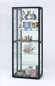 <b>Glass</b> Cabinet Display <b>Case</b>, <b>Glass</b> Display Cabinet with Mirror Back Panel, Aluminum Frame & Wooden Top Bottom, Versatile Display - Product Image 5