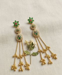 Kashmiri Fusion Long Earrings Lightweight <b>Statement</b> <b>Jewelry</b> with Traditional Elegance and Modern Charm Perfect For Party Wear - Product Image 2