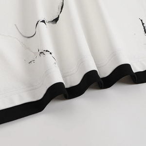 Men's Cotton Poplin <b>Polo</b> Shirt Short Sleeve <b>White</b> Marble Print Black Collar Striped Sleeves Casual Breathable Style - Product Image 4
