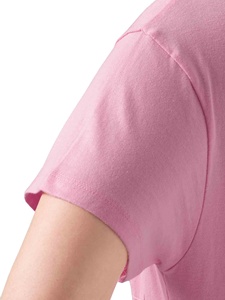 Camiseta de Manga Corta para Mujer, Cuello Redondo, Color Rosa, 100% Algodón, Transpirable, Corte Regular, Informal, con Bolsillo Frontal, Tejido de Punto - Product Image 4