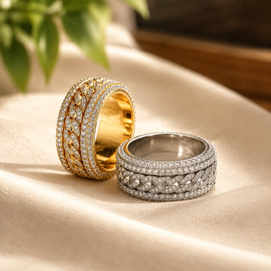 Bague de fiançailles plaquée or rose avec moissanite et diamant rond brillant, style hip-hop - Product Image 4