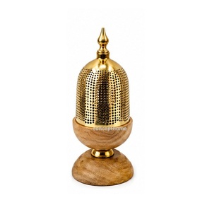 Brûleur d'encens avec couvercle perforé en métal, base en bois d'acacia, diffuseur d'aromathérapie longue durée pour toutes les saisons - Product Image 5