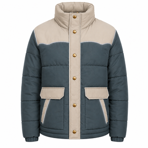 Chaqueta Acolchada de Invierno para Hombre, Estilo Urbano, con Bloques de Color, Cuello Alto, Detalles Reflectantes y Cremallera, Venta al Por Mayor - Product Image 1